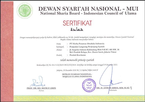 Sertifikat Halal Sistem Bisnis HNI HPAI dari MUI