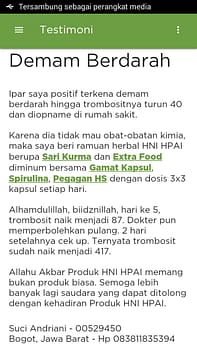 Testimoni Resep herbal Demam Berdarah HNI HPAI